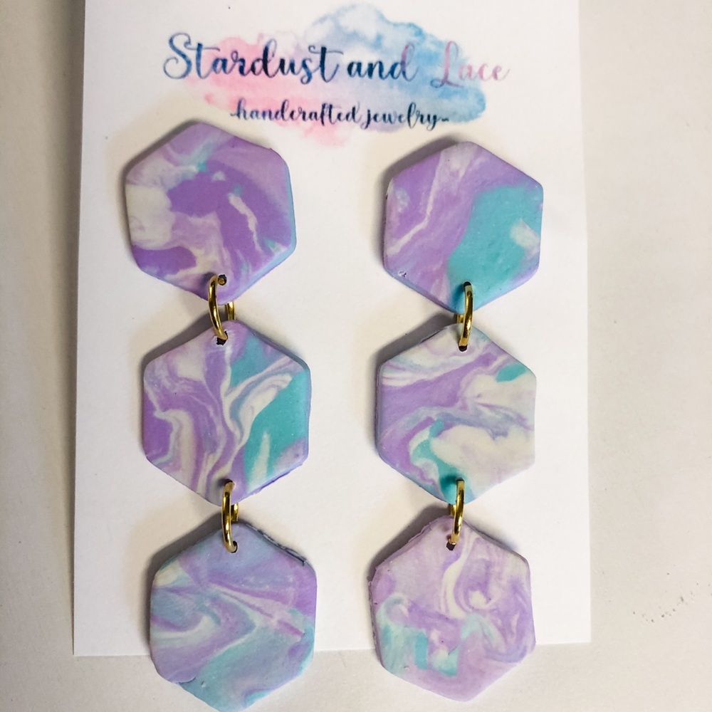 Hexagon Dangle Clay Earrings